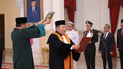 Suharto saat prosesi pengucapan sumpah jabatan Wakil Ketua Mahkamah Agung di Istana Negara, Jakarta, Senin (25/8/2025). (Dok. Mahkamah Agung)