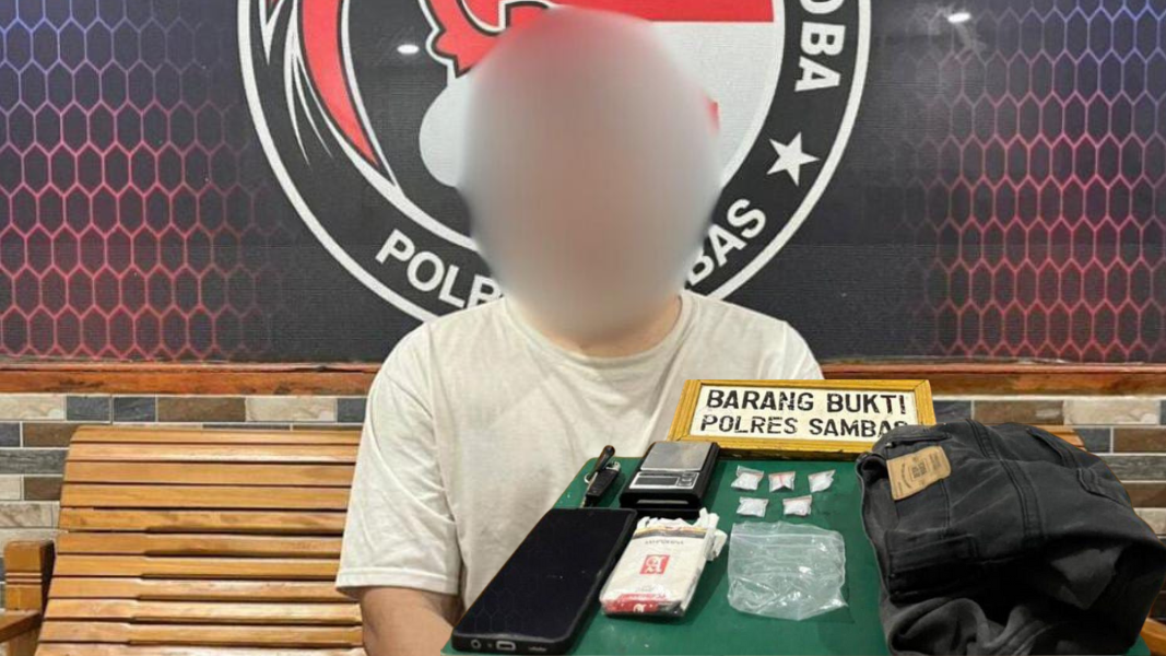 Polres Sambas mengamankan barang bukti sabu seberat 5,64 gram dari tangan tersangka DP di Pemangkat. (Dok. HO/Faktakalbar.id)