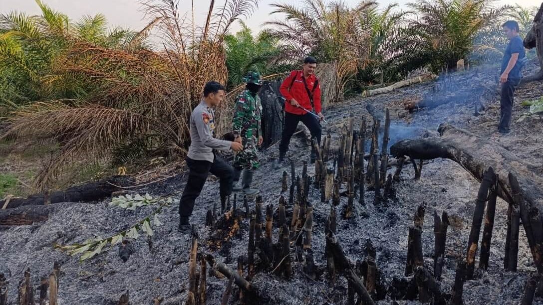 Petugas gabungan saat melakukan pengecekan titik panas (hotspot) di salah satu lahan warga di Kecamatan Batang Tarang, Kabupaten Sanggau. (Dok. Humas Polres Sanggau)