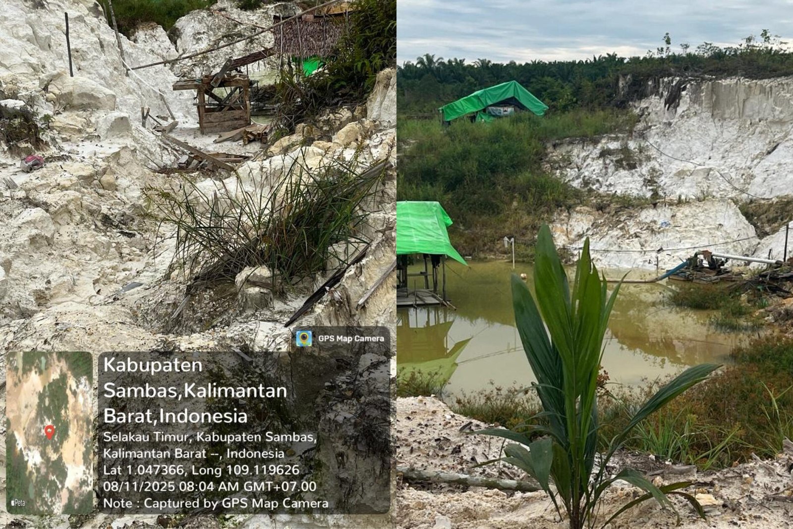 "Potret aktivitas Pertambangan Emas Tanpa Izin (PETI) di kawasan Kolam Biru, Sambas, yang kembali marak meskipun sempat ditertibkan oleh pihak kepolisian."