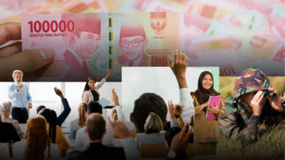 Ilustrasi - beberapa profesi yang mendapatkan kenaikan gaji, yaitu guru, dosen, dan prajurit TNI-Polri, dengan latar belakang uang dan dokumen peraturan. (Dok. Ilustrasi/Faktakalbar.id)