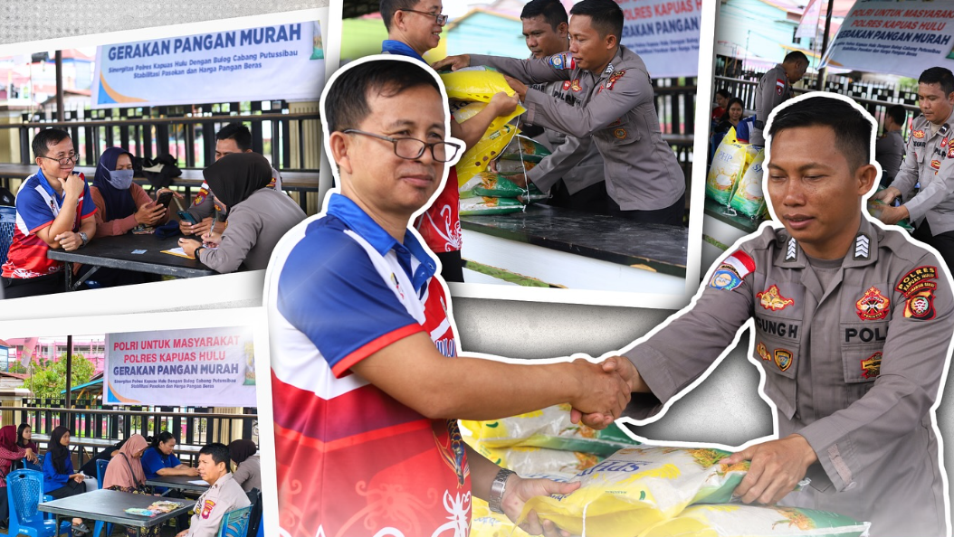 Foto ini menampilkan antusiasme warga Putussibau saat mengantre untuk membeli beras Bulog dalam acara Gerakan Pangan Murah yang digelar oleh Polres Kapuas Hulu dan Bulog. (Dok. Instagram/@humaspolres_kapuashulu)