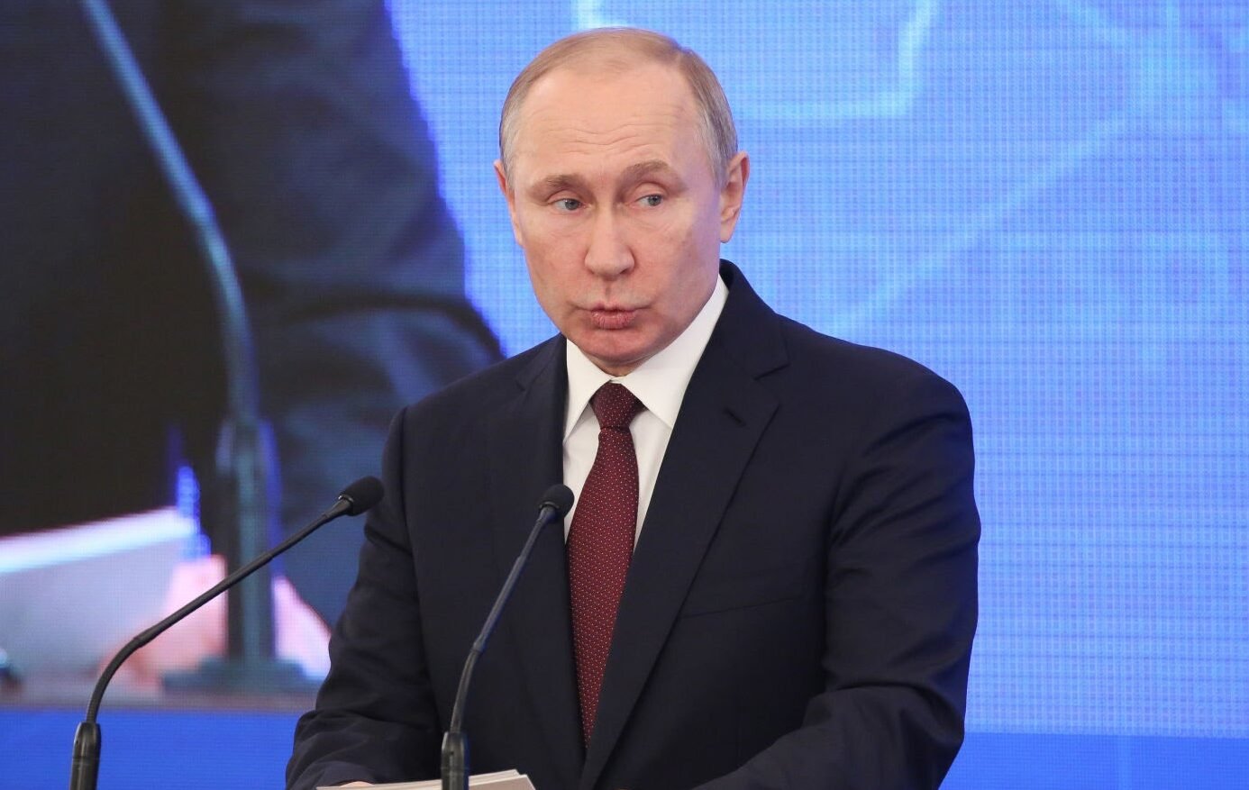 "Presiden Rusia Vladimir Putin berbicara di acara Persatuan Industrialis dan Pengusaha Rusia (RSPP) di Moskow. (Dok. Bloomberg)"