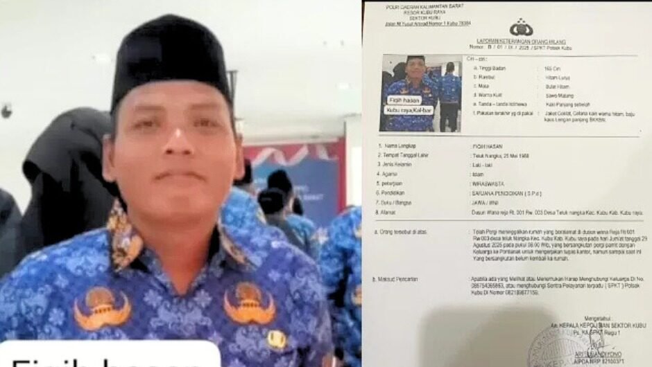 Pihak kepolisian telah merilis data diri dan ciri-ciri fisik Fiqi Hasan, seorang Pegawai Negeri Sipil (PNS) yang dilaporkan hilang di Kubu Raya.