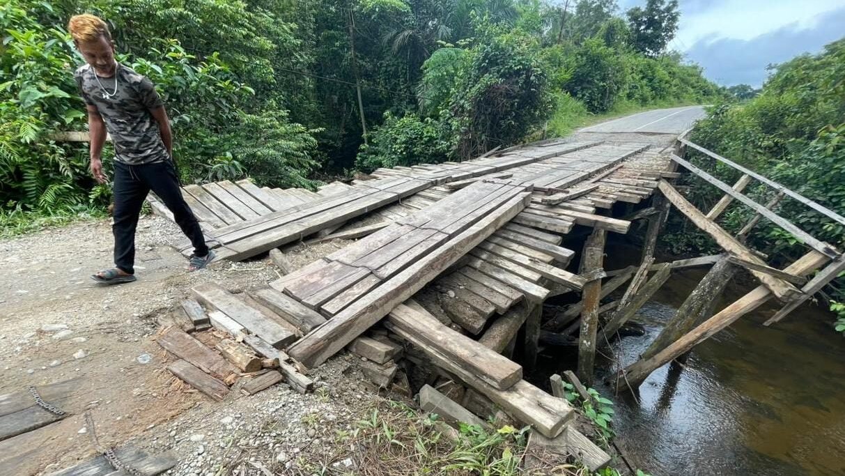 Kondisi jembatan yang menghubungkan Desa Nanga Mahap dengan Desa Nanga Suri. Foto: HO/Faktakalbar.id