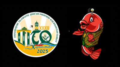 Tampilan logo resmi MTQ ke-33 Kalbar yang menggabungkan elemen masjid dengan kearifan lokal Kapuas Hulu, termasuk motif Dayak dan ikan arwana merah. (Dok. Instagram/@prokopim.kapuashulu)