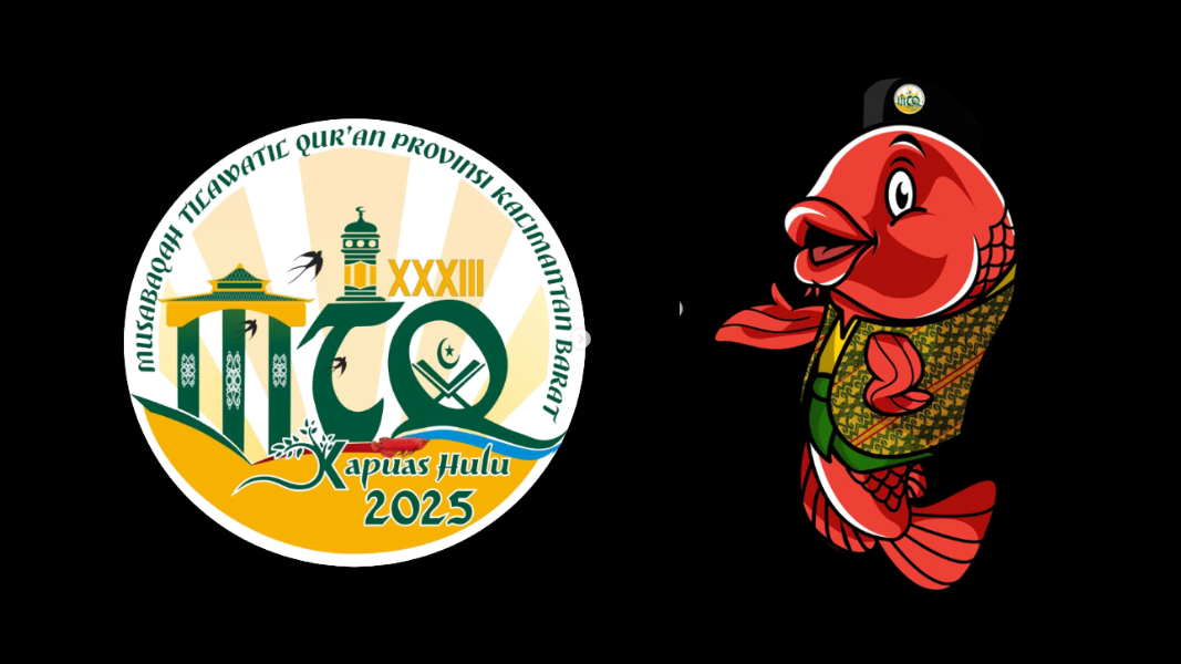 Tampilan logo resmi MTQ ke-33 Kalbar yang menggabungkan elemen masjid dengan kearifan lokal Kapuas Hulu, termasuk motif Dayak dan ikan arwana merah. (Dok. Instagram/@prokopim.kapuashulu)