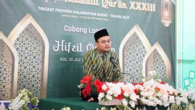 Abang Nabil Putra, peserta Hifzil Quran 10 juz dari Kota Pontianak saat tampil pada babak final MTQ XXXIII Kalbar.