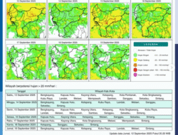 Sejumlah Wilayah Kalimantan Barat Berpotensi Hujan Deras pada 13 September 2025
