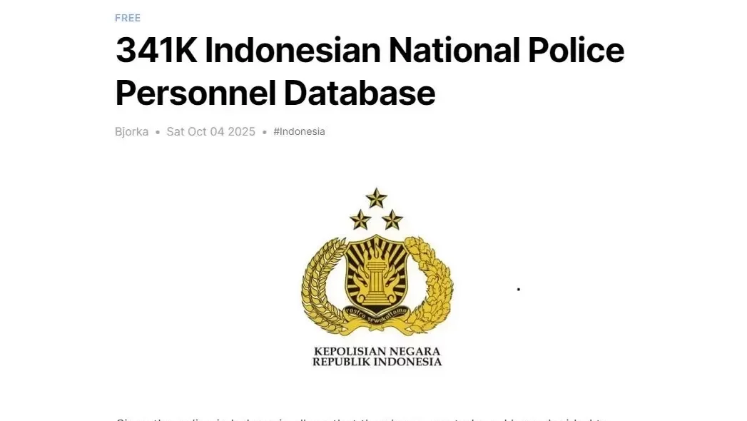 Tangkapan layar postingan di akun X yang memperlihatkan data Polri yang diduga diretas Hacker Bjorka. (Dok. X/@secgron)
