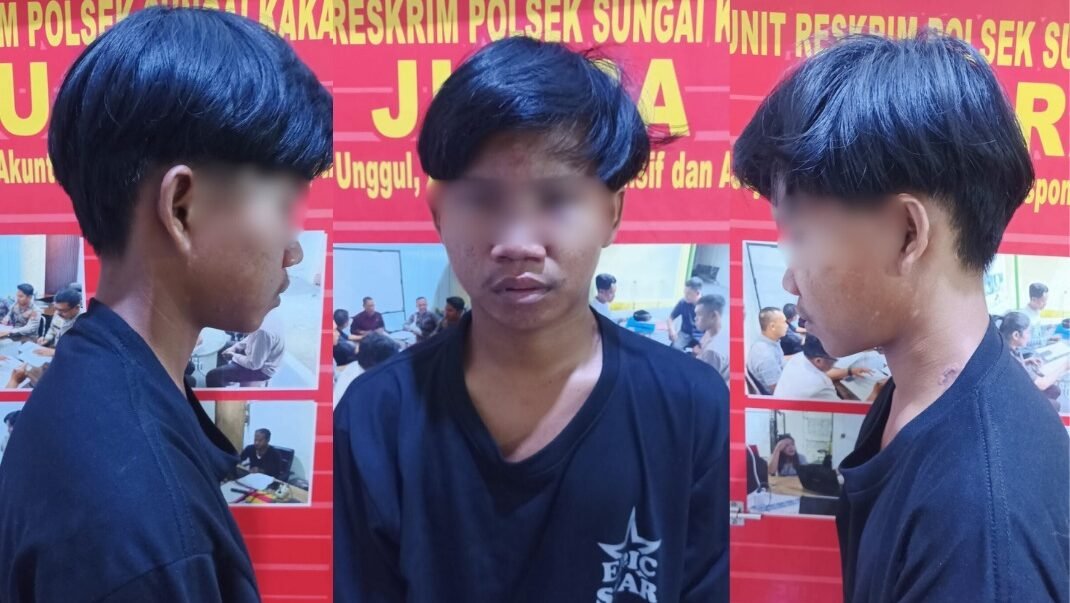 Seorang remaja 21 tahun pelaku pencurian di Sungai Kakap ketika diamankan Polres Kubu Raya. Foto: HO/Faktakalbar.id