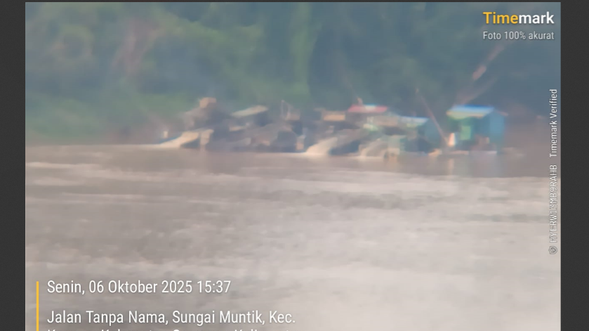 Aktivitas penambangan emas tanpa izin (PETI) menggunakan lanting jek beroperasi di aliran Sungai Kapuas, Kabupaten Sanggau, yang diduga mencemari lingkungan. (Dok. Faktakalbar.id)