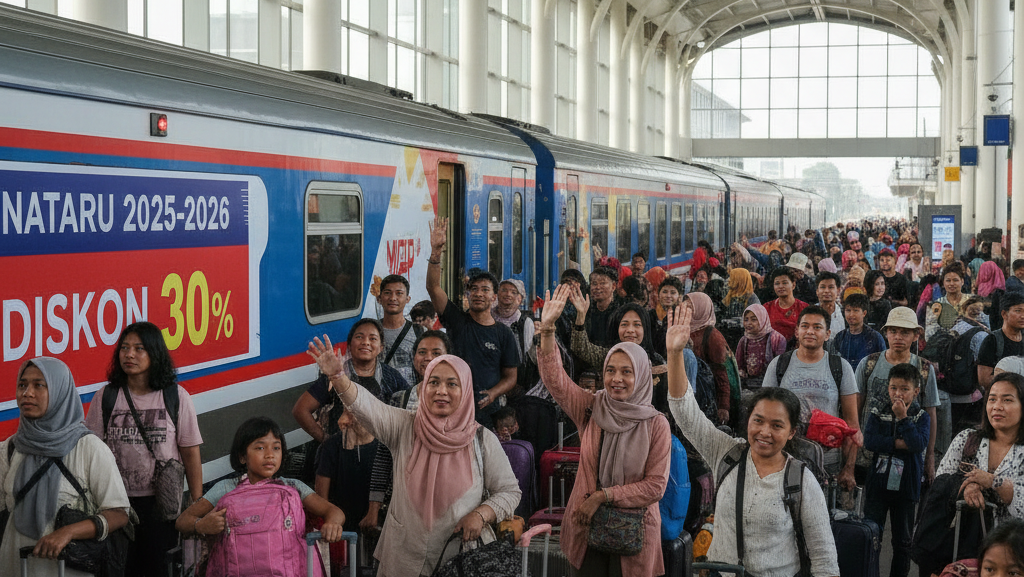 Ilustrasi suasana pemudik saat menggunakan salah satu moda transportasi publik pada masa liburan akhir tahun.