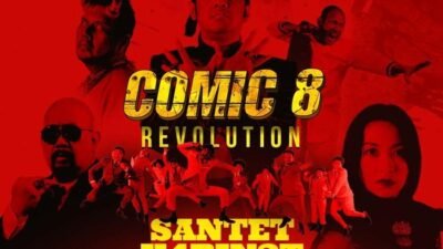 Poster resmi film ‘Comic 8 Revolution: Santet Kabinet’ yang menampilkan jajaran pemain baru dan senior. (Foto: Falcon Pictures)