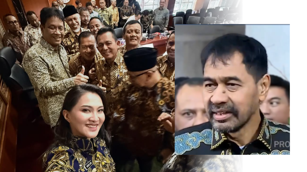 Dua gubernur yang memimpin delegasi 18 gubernur, yaitu Gubernur Maluku Utara Sherly Tjoanda dan Gubernur Aceh Muzakir Manaf, memberikan keterangan pers setelah pertemuan dengan Menteri Keuangan. (dok. Instagram/@s_tjo)