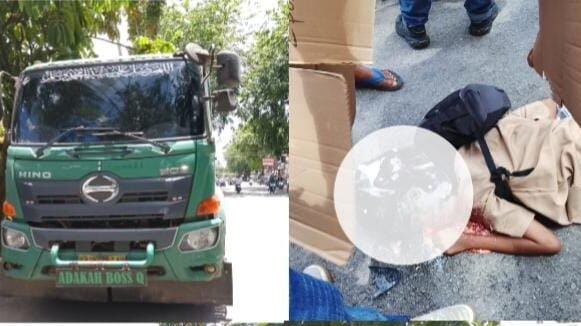 Kecelakaan tragis menimpa seorang pelajar yang meninggal dunia usai terlindas truk kontainer di Jalan Komyos Sudarso, Pontianak. (Dok. Ist)