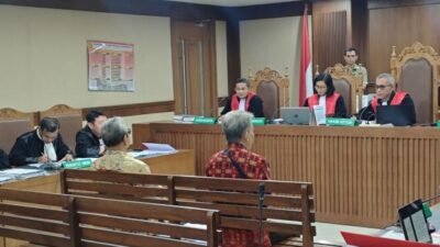 Suasana sidang kasus korupsi pengelolaan keuangan dan investasi Jiwasraya di Pengadilan Tipikor, Jakarta Pusat