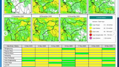 Infografis potensi hujan harian di Kalimantan Barat untuk periode 13-19 November 2025. (Dok. BMKG Kalbar)