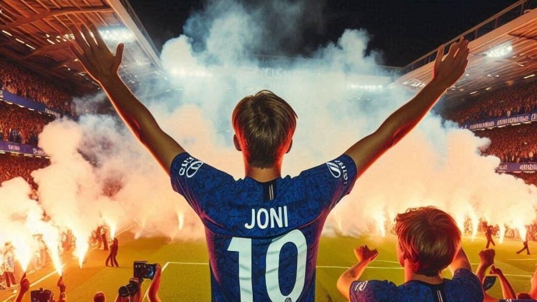 lustrasi penggemar sepak bola yang menunjukkan ekspresi emosional saat menonton pertandingan tim favoritnya.