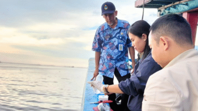 Petugas DKP Kalbar sedang melakukan uji laboratorium atau memeriksa sampel ikan segar di pelabuhan perikanan. (Dok. Instagram/@dkp.prov.kalbar)