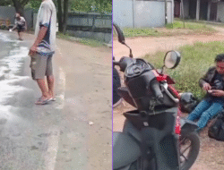 Tumpahan Solar di Jalan Ya’ M Sabran Sebabkan Pengendara Motor Jatuh