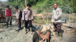 Petugas Polsek Meliau saat melakukan pengecekan di lokasi tambang emas ilegal (PETI) di Desa Sungai Kembayau. (Dok. HO/Faktakalbar.id)