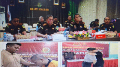 Kolase foto Kajati Kalbar saat memimpin ekspose virtual RJ (atas) dan proses perdamaian (restorative justice) di Kejari Singkawang dan Sintang (bawah). (Dok. HO/Faktakalbar.id)