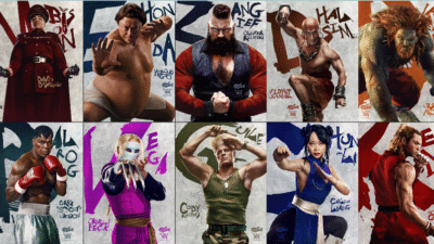 Kolase poster karakter film Street Fighter menampilkan M. Bison, E. Honda, Zangief, Dhalsim, Blanka, Balrog, Vega, Guile, Chun-Li, dan Ken dengan kostum lengkap. (Dok. Instagram/@streetfightermovie)