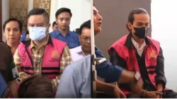 Dua anggota DPRD NTB, IJU dan MNI, saat digiring petugas Kejati NTB mengenakan rompi tahanan merah muda usai ditetapkan sebagai tersangka kasus gratifikasi, Kamis (20/11/2025).