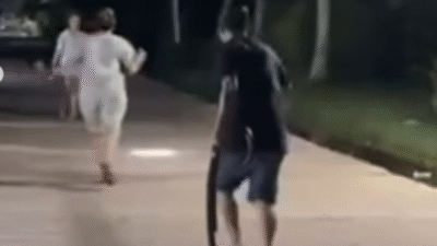 Momen jenaka Wakil Gubernur Kalimantan Barat, Krisantus Kurniawan, saat mengevakuasi ular Python dan mencoba menakuti kerabatnya di lokasi kejadian. (Dok. Instagram/@krisantus_kurniawan)