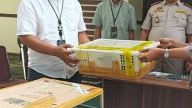 Petugas Karantina memeriksa tumpukan boks berisi burung ilegal yang ditemukan di palka kapal KM Dharma Kartika di Pelabuhan Dwikora, Kamis (18/12).