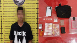 Tersangka ATA dan Barang bukti berupa narkotika jenis sabu seberat 11,35 gram dan uang tunai yang diamankan Polsek Sungai Laur, Sabtu (29/11/2025).