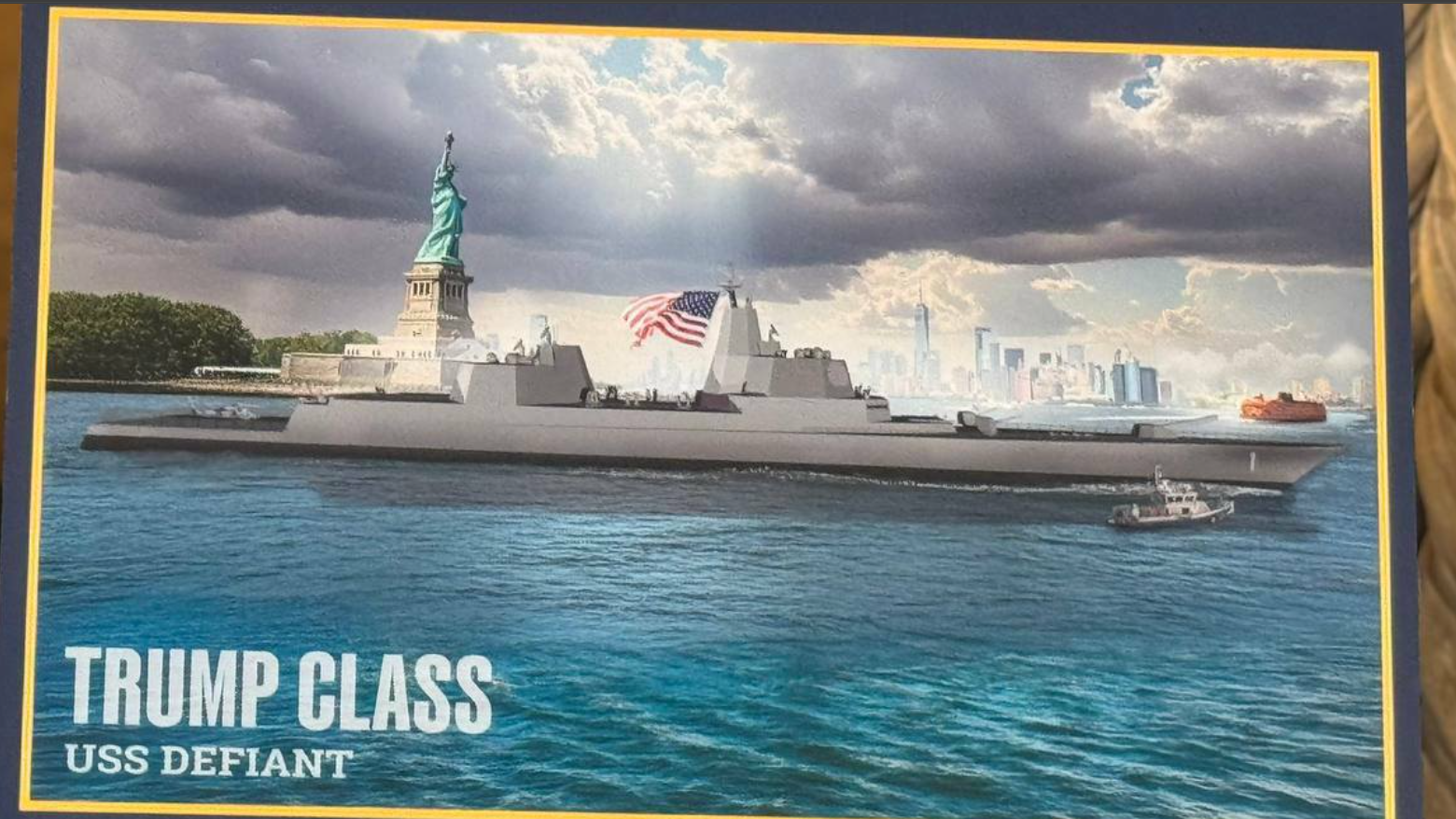 Ilustrasi desain kapal perang "Trump Class" USS Defiant yang diperkenalkan Presiden Donald Trump sebagai bagian dari armada baru "Golden Fleet" Amerika Serikat. (Dok. Ist)