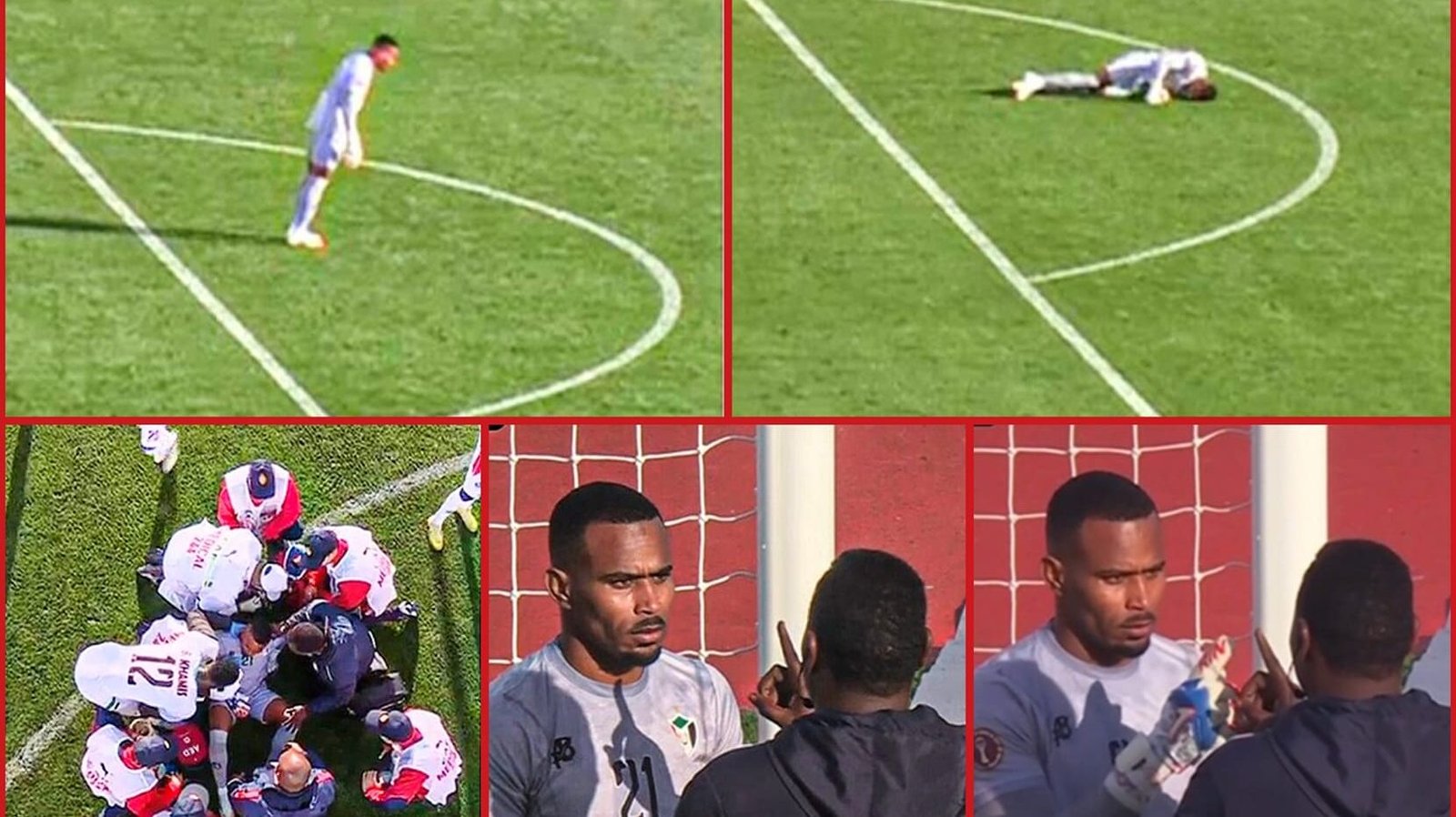 Detik-detik kiper Timnas Sudan, Monged Elneel Abuzaid Salman, kolaps di tengah pertandingan melawan Guinea Khatulistiwa pada ajang Piala Afrika 2025 di Stade Mohamed V. Sempat tak sadarkan diri, ia bangkit dan melanjutkan pertandingan hingga selesai. (Dok. Ist)