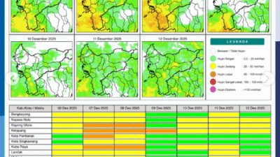 Grafik potensi hujan harian di wilayah Kalimantan Barat, Sabtu (6/12/2025). (Dok. BMKG Kalbar)