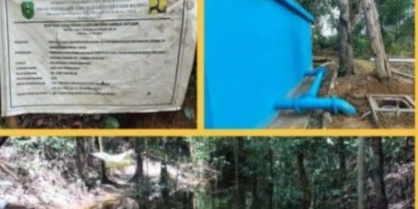 Kolase kondisi proyek Sistem Penyediaan Air Minum (SPAM) senilai Rp10,4 miliar di Kecamatan Lembah Bawang, Bengkayang. Warga menuding klaim progres 100 persen dari Dinas PUPR tidak sesuai fakta lapangan. (Dok. ISt)