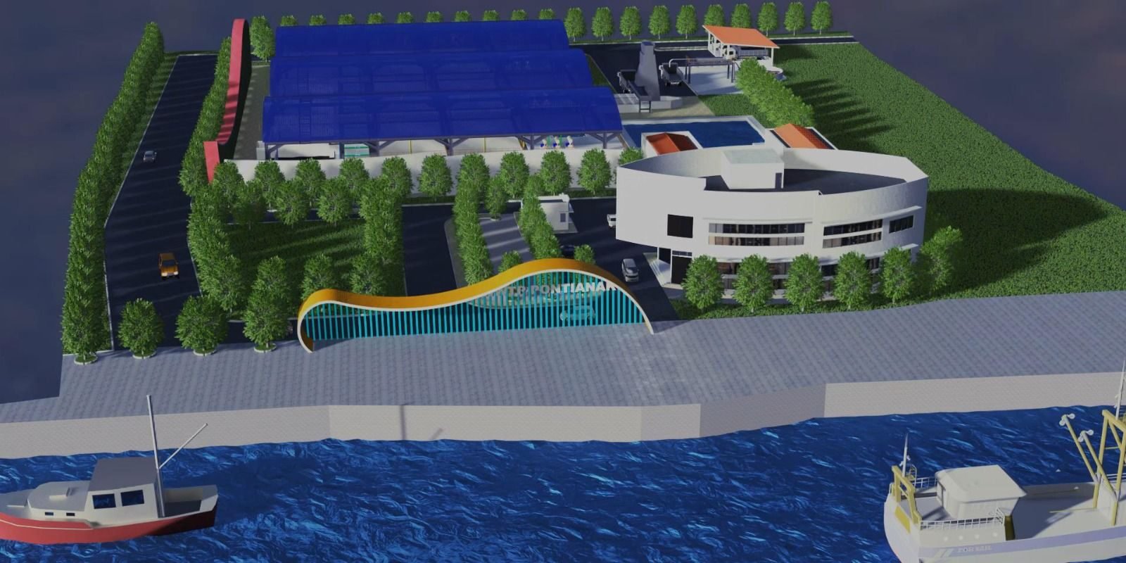 Desain 3D rencana pembangunan Instalasi Pengolahan Air Limbah (IPAL) atau SPALD-T yang terintegrasi dengan tepian sungai di Pontianak. (Dok. HO/Faktakalbar.id)