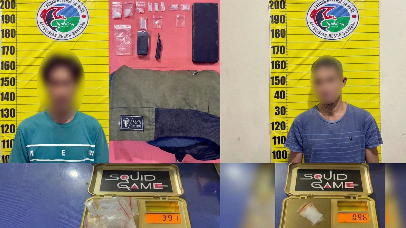 "Satresnarkoba Polres Sanggau tangkap dua pria paruh baya di Kapuas. Polisi temukan paket sabu disembunyikan di casing HP dan saku jaket."