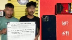 Dua tersangka penyalahgunaan narkoba berinisial FN dan SN beserta barang bukti sabu saat diamankan petugas di Mapolres Kubu Raya, Kamis (15/1).