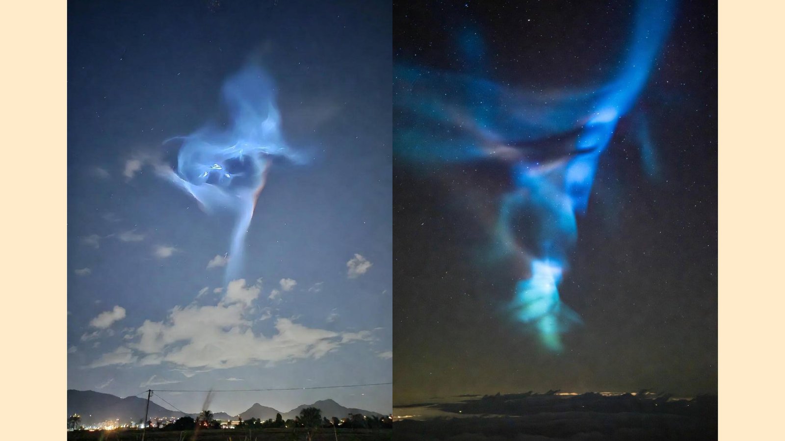 Fenomena cahaya biru (blue plasma) yang terekam kamera warga di langit Aceh, Rabu (31/12/2025) dini hari. Cahaya ini muncul beberapa menit sebelum gempa bumi beruntun mengguncang wilayah tersebut. (Dok. Ist)