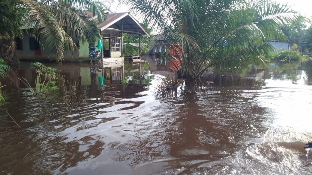 Banjir menggenangi permukiman warga di Kabupaten Sambas, Kalimantan Barat, pada Jumat (2/1), akibat meluapnya sungai Asuansang. Sumber foto: BPBD Kabupaten Sambas.