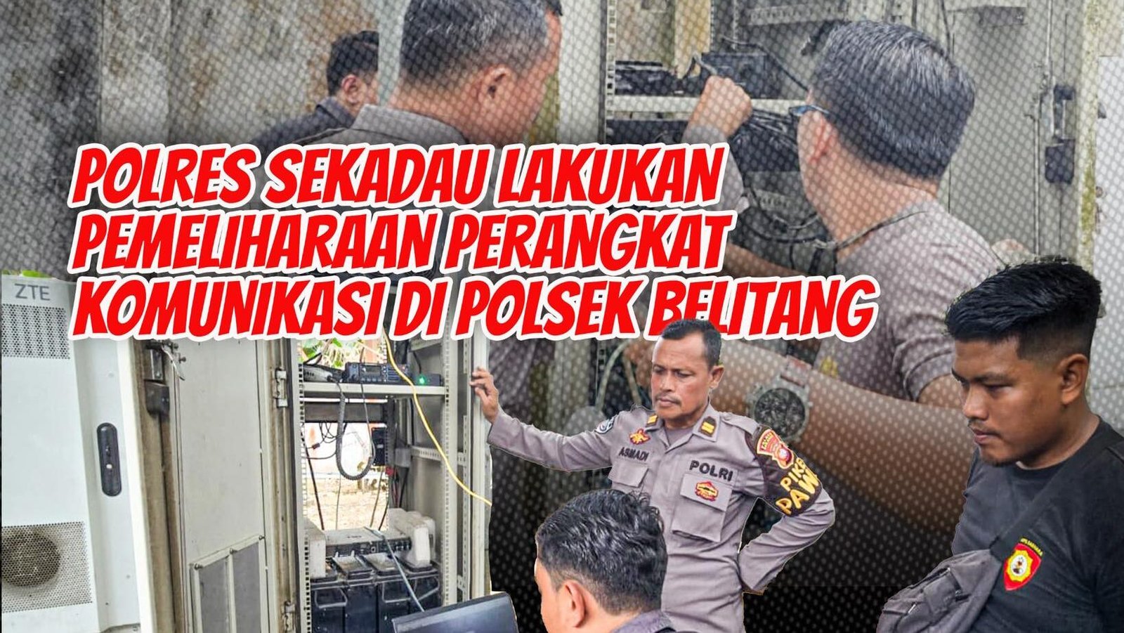 Personel Seksi TIK Polres Sekadau sedang melakukan pemeriksaan dan perawatan perangkat komunikasi repeater di Polsek Belitang. (Dok. HO/Faktakalbar.id)