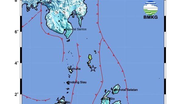 Gempa bermagnitudo 7.1 mengguncang Kepulauan Talaud, Sulawesi Utara, Sabtu (10/1). Sumber Foto: Badan Meteorologi Klimatologi dan Geofisika (BMKG)