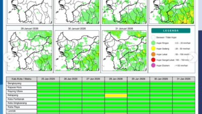 Peta sebaran potensi hujan harian di wilayah Kalimantan Barat