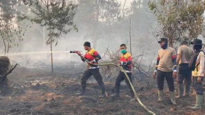 "Sebanyak 24 titik api terpantau di Kubu Raya, Sabtu (24/1). Polisi pasang garis polisi di 9 hektare lahan terbakar di Punggur Kecil untuk penyelidikan."