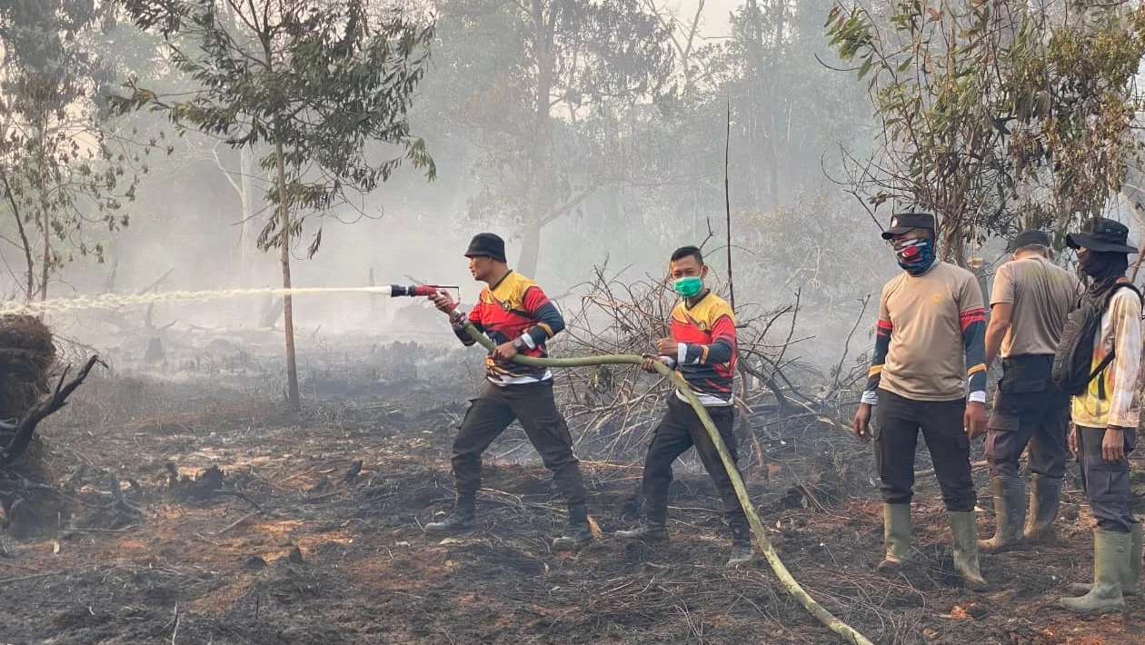 "Sebanyak 24 titik api terpantau di Kubu Raya, Sabtu (24/1). Polisi pasang garis polisi di 9 hektare lahan terbakar di Punggur Kecil untuk penyelidikan."