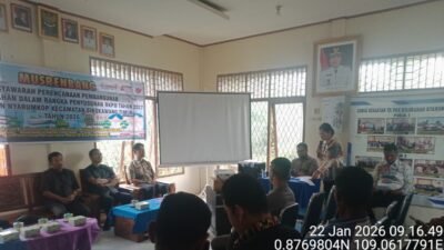 Suasana pelaksanaan Musyawarah Perencanaan Pembangunan (Musrenbang) Tingkat Kelurahan Nyarumkop yang dihadiri unsur Forkopimcam dan tokoh masyarakat, Kamis (22/1).