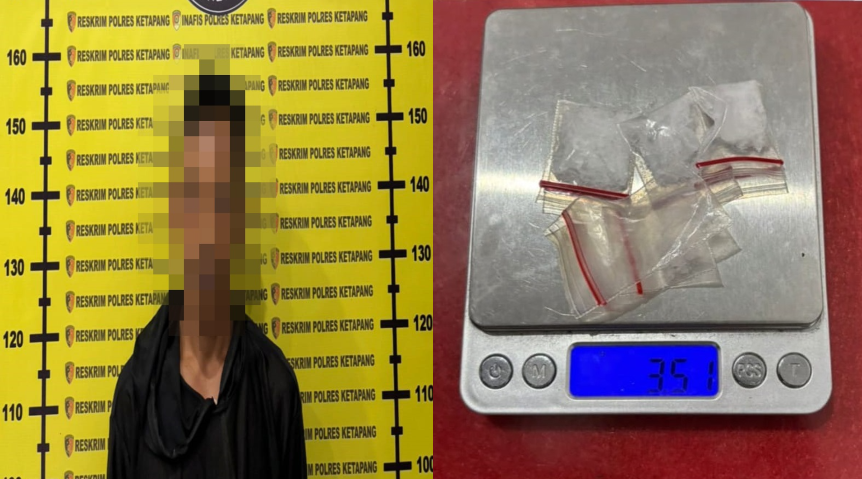 Pria berinisial AI (47) saat diamankan petugas Satresnarkoba Polres Ketapang bersama barang bukti sabu seberat 3,51 gram di sebuah lahan perkebunan di Kecamatan Air Upas, Kamis (12/2/2026).