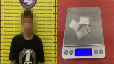 Tersangka H (33) saat diamankan petugas Polsek Manis Mata beserta barang bukti sabu seberat 2,29 gram bruto yang ditemukan di rumah kontrakannya, Sabtu (7/2/2026).