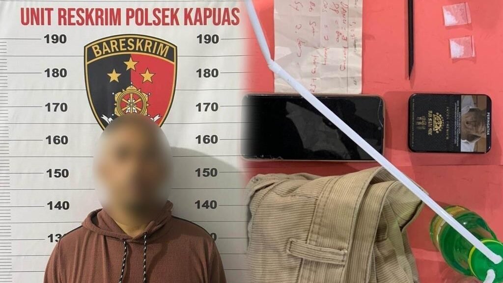Sejumlah barang bukti berupa paket sabu, alat hisap (bong), dan ponsel yang berhasil diamankan Polsek Kapuas dari tangan tersangka AS di Tanjung Sekayam.